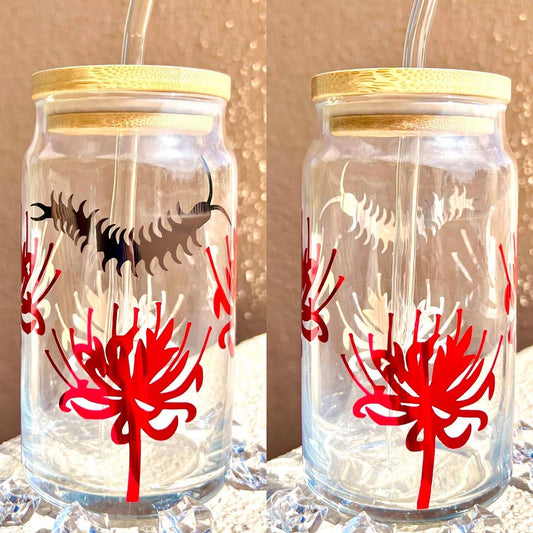 Spider Lilies Glass Can